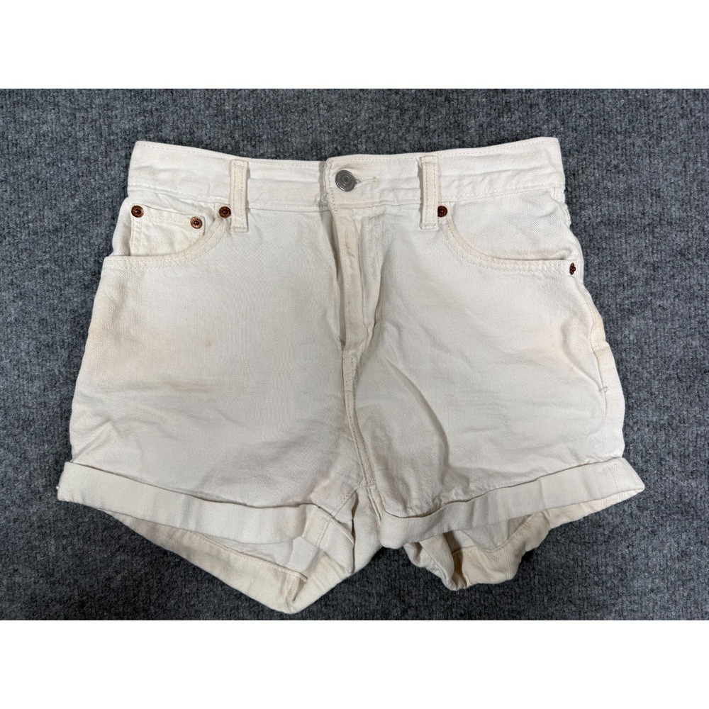 Levi Strauss & Co. A-Line Mom Shorts Womens 26 White Denim Red Tab Cuffed Hem